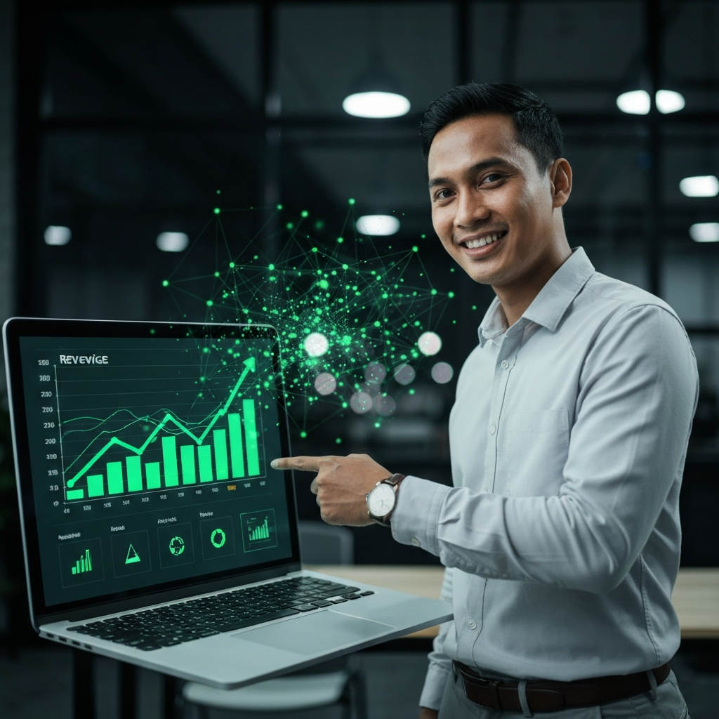 Praktisi menunjukkan grafik pertumbuhan revenue hasil sistem AI